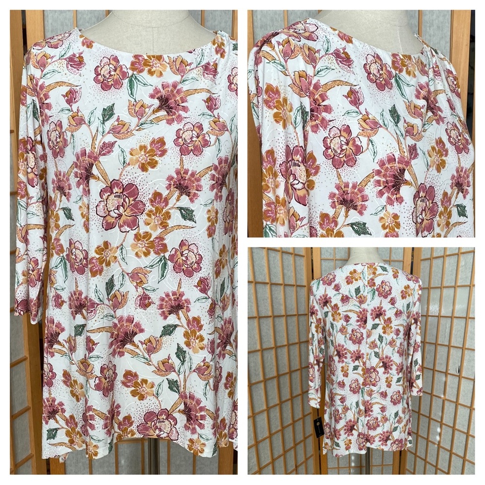 JM Collection Floral Print Swing Top SZ PM NWT